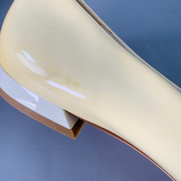 GUCCI Vintage 10 Vernice Beige Red Blue Patent Leather Web Bamboo Buckle Flats - Picture 10 of 15